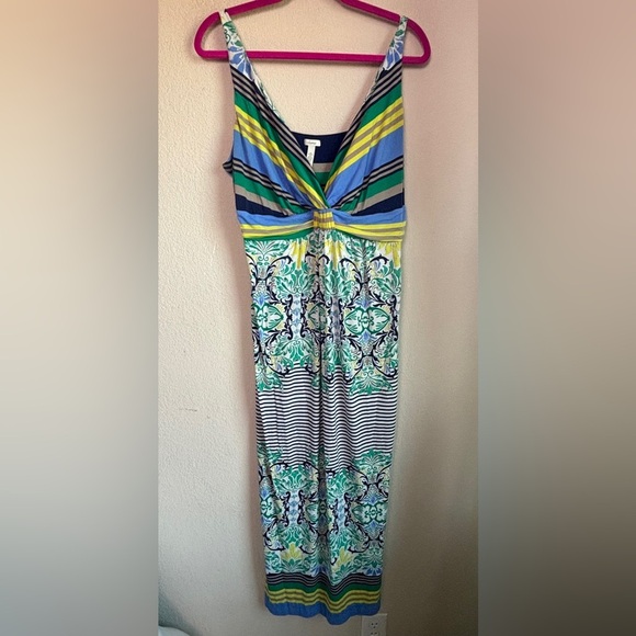 Soma Soft Multicolor Tropical Floral Stripe Print Surplice Max Dress XL - Picture 2 of 9